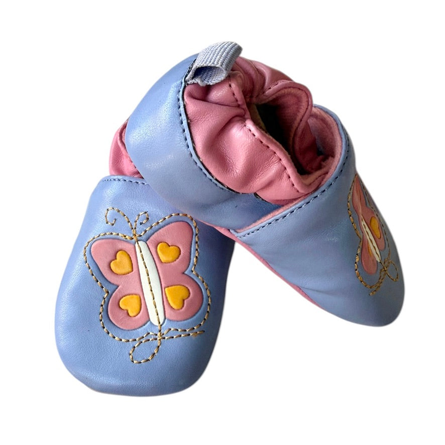 'Winnie' by George Lavender & Pink Faux Leather Butterfly Slippers Children's Size 2 in EUC