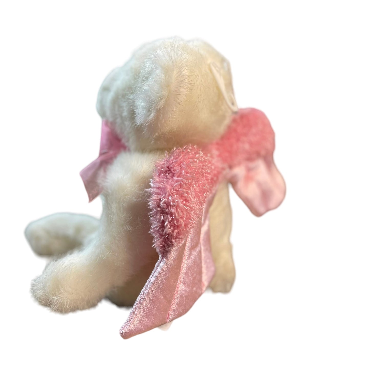 Dandee Angel Bear Plush, While & Pink with Sparkly Pink Wings and Satin Accents.