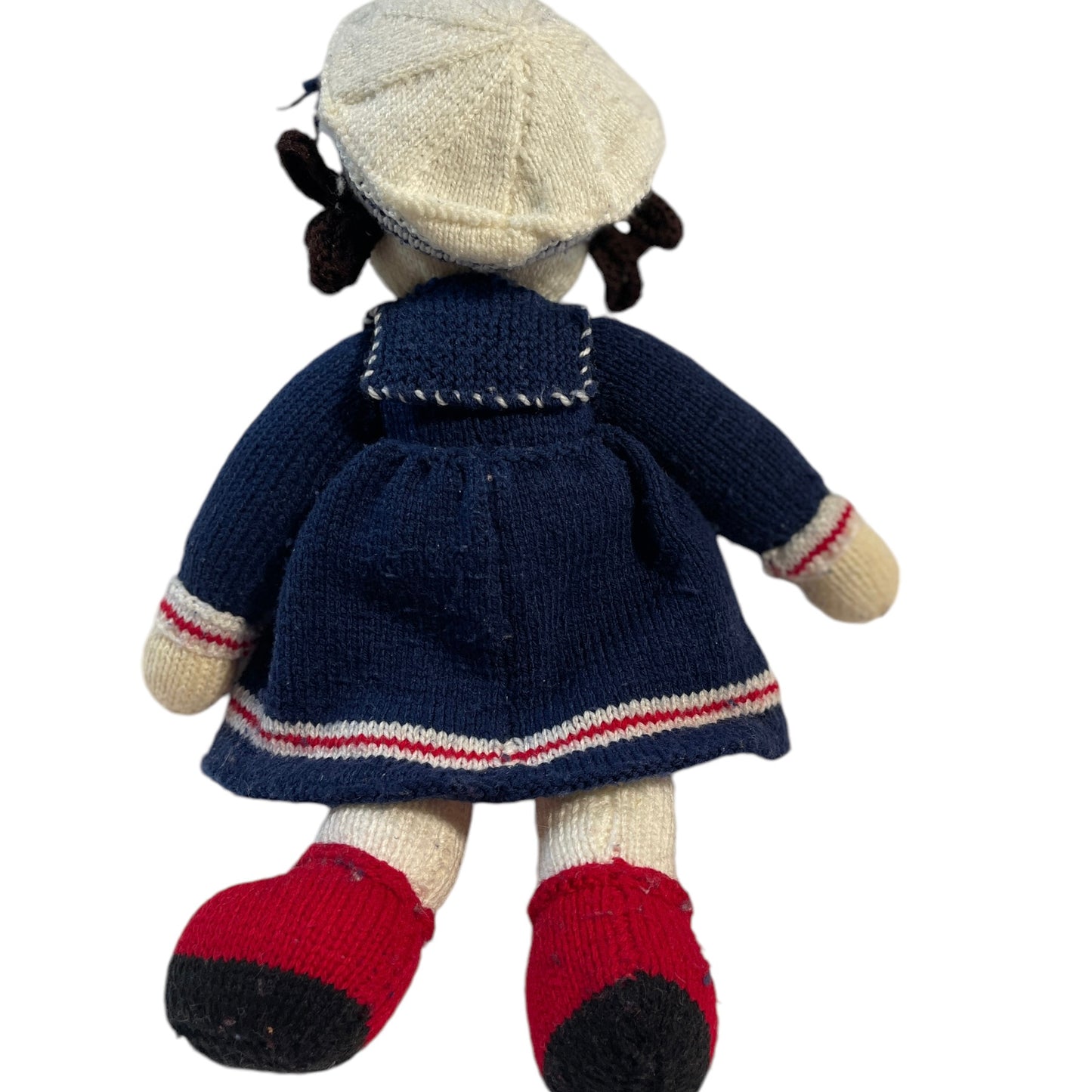 Jean Greenough Designs Vintage Hand Knit/ Crocheted 17" Sailor Girl Doll Preloved in Good Condition