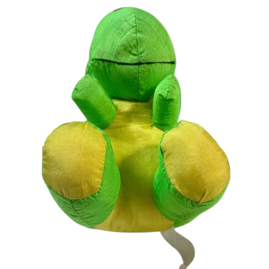 Vintage Lime Green & Yellow Ganz 8" Seated Nylon Dinosaur Black Bead Eyes- Missing Felt Nostril