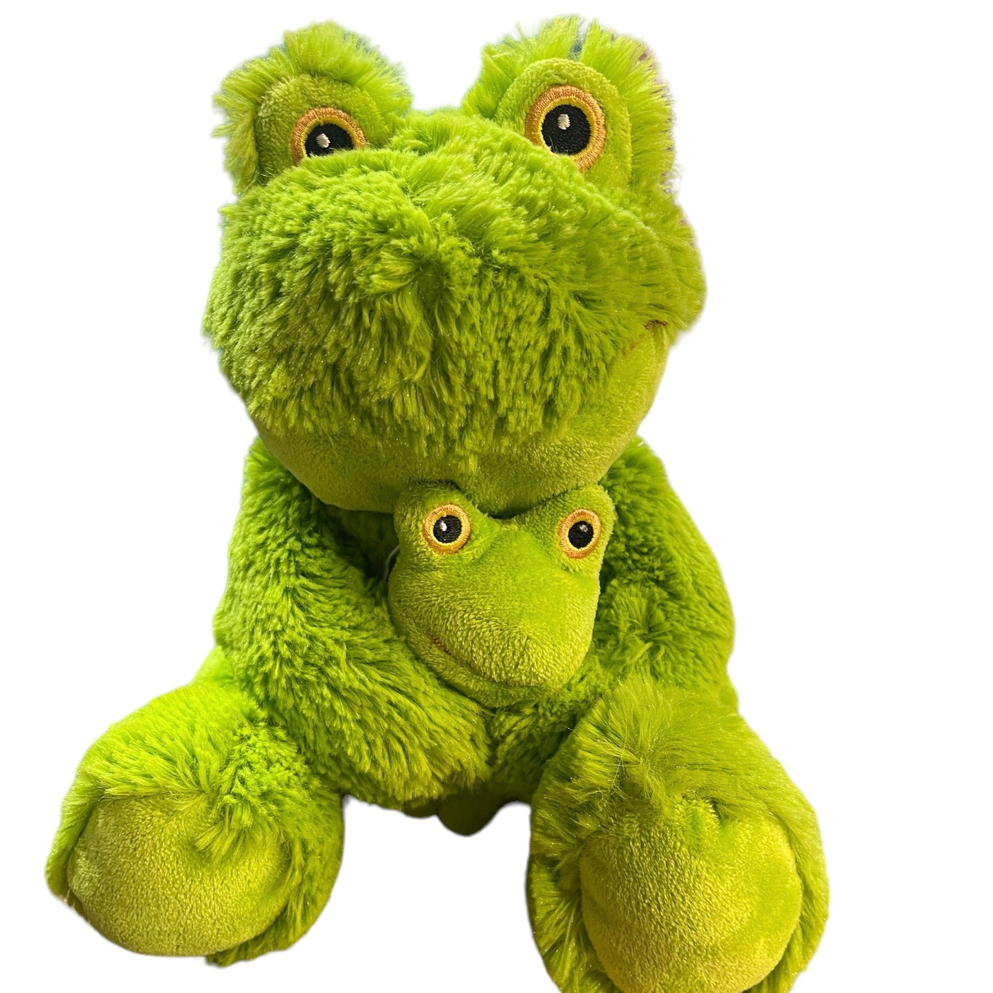 Ultra Soft Creature Comforts Mama & Baby Frogs Lime Green with Embroidered Eyes