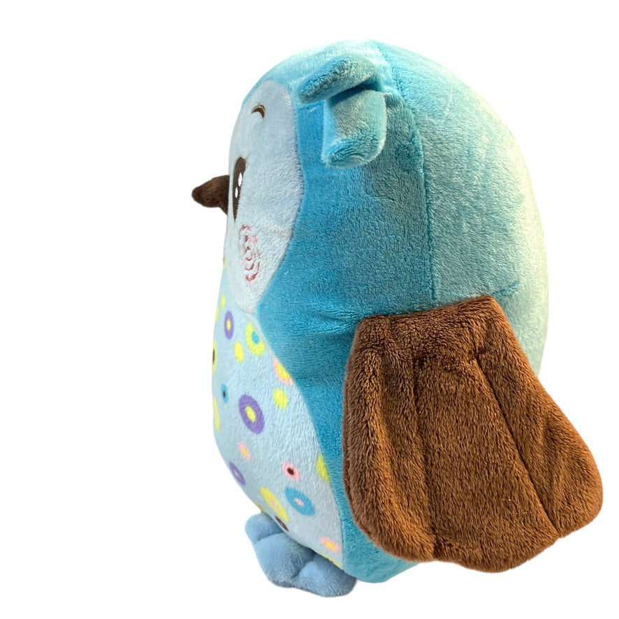 KELLYTOY 10" Blue Polka Dot Plush Owl Pillow Toy Travel Buddy Squishy Stuffy