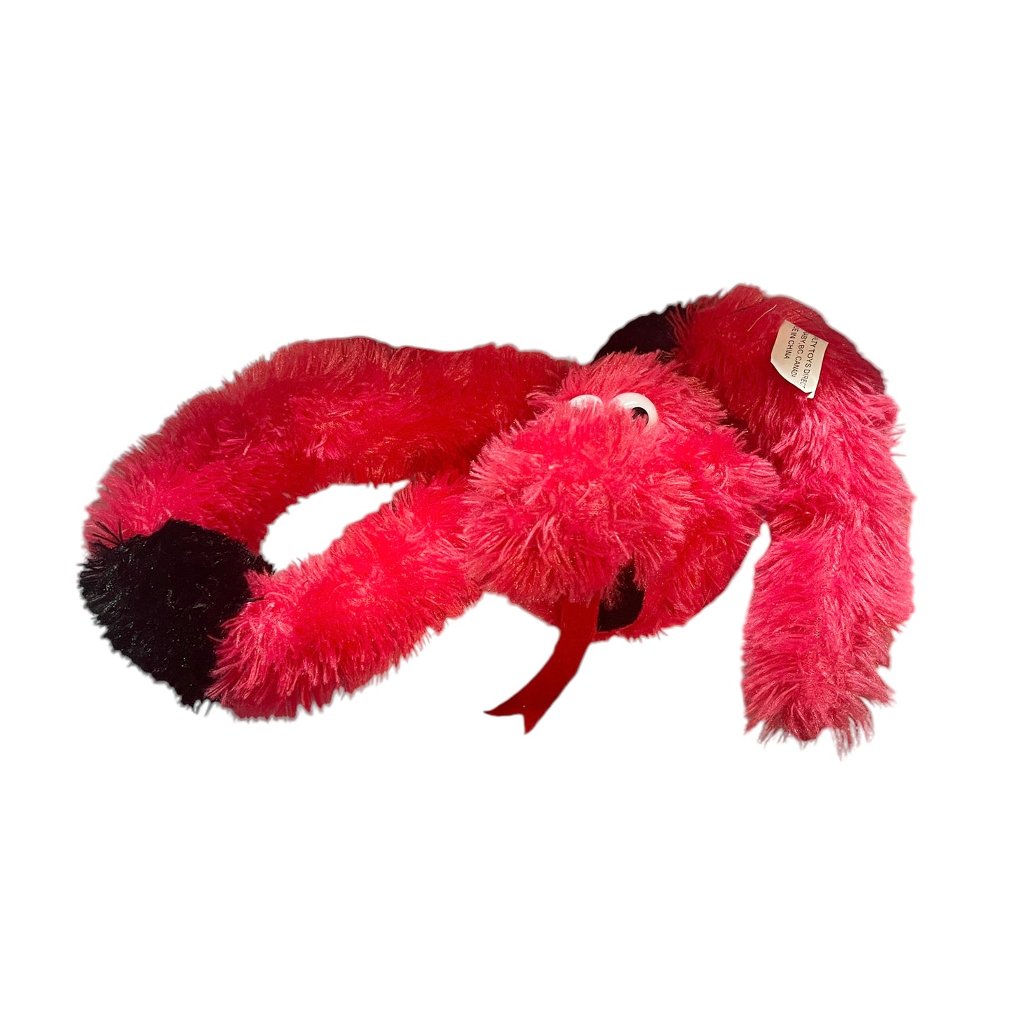 Fuzzy Red & Black 38' Snake by Specialty Toys, with  Big Googly Eyes & a Red Forked Tongue!