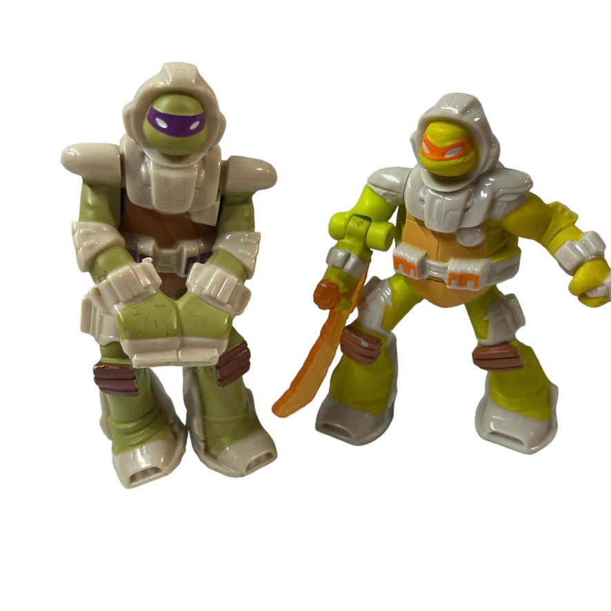 Michelangelo & Donatello 4" Ninja Turtles Action Figures, Animated & Pizza Loving!