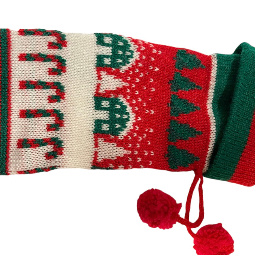 Cheerful Knit Christmas Stocking 24x5", Traditional Colours  & Patterns, Cuffed with Hanger and PomPom