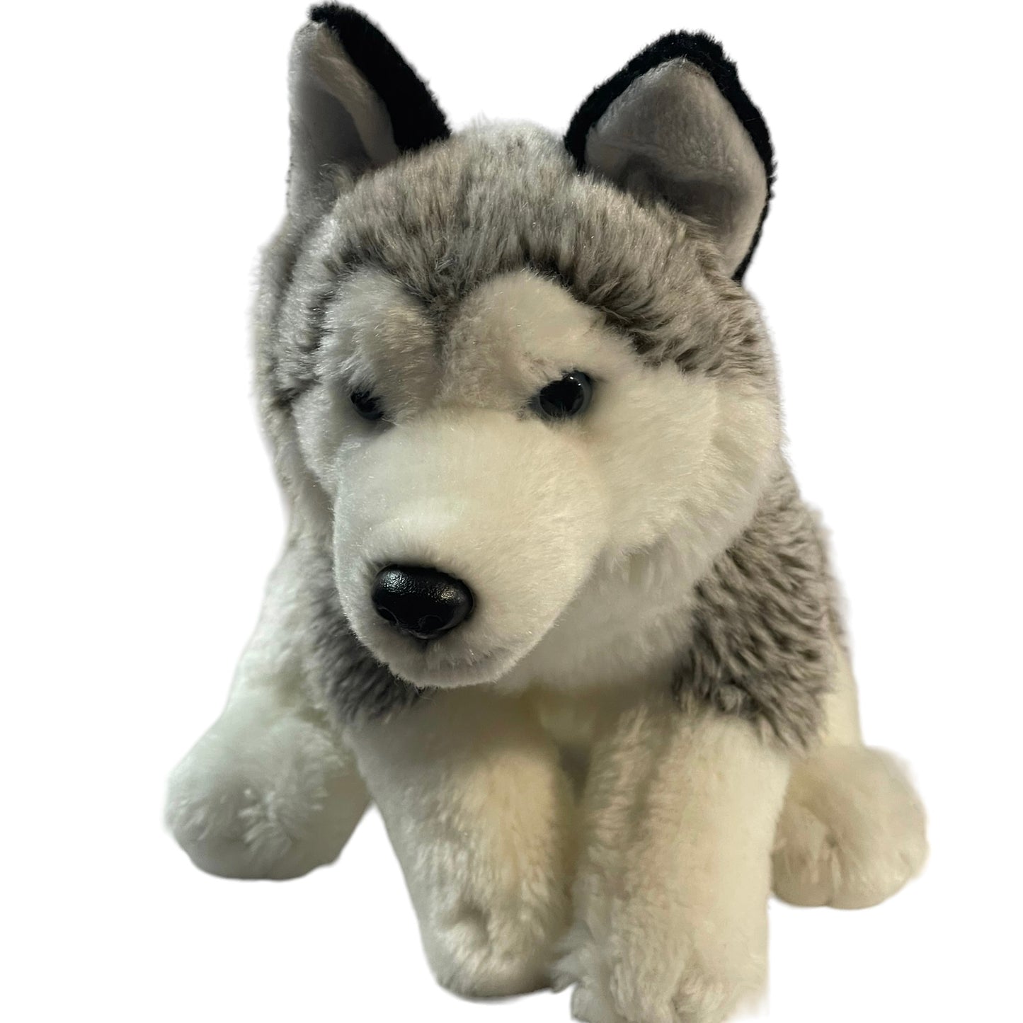 Lifelike Animal Alley Grey & White Frosted Husky Dog Plush Glass Eyes Sweet Face EUC