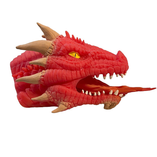 Schylling Fire-Breathing RED Dragon, Soft Stretchy Rubber Hand Puppet 6" Yellow Eyes