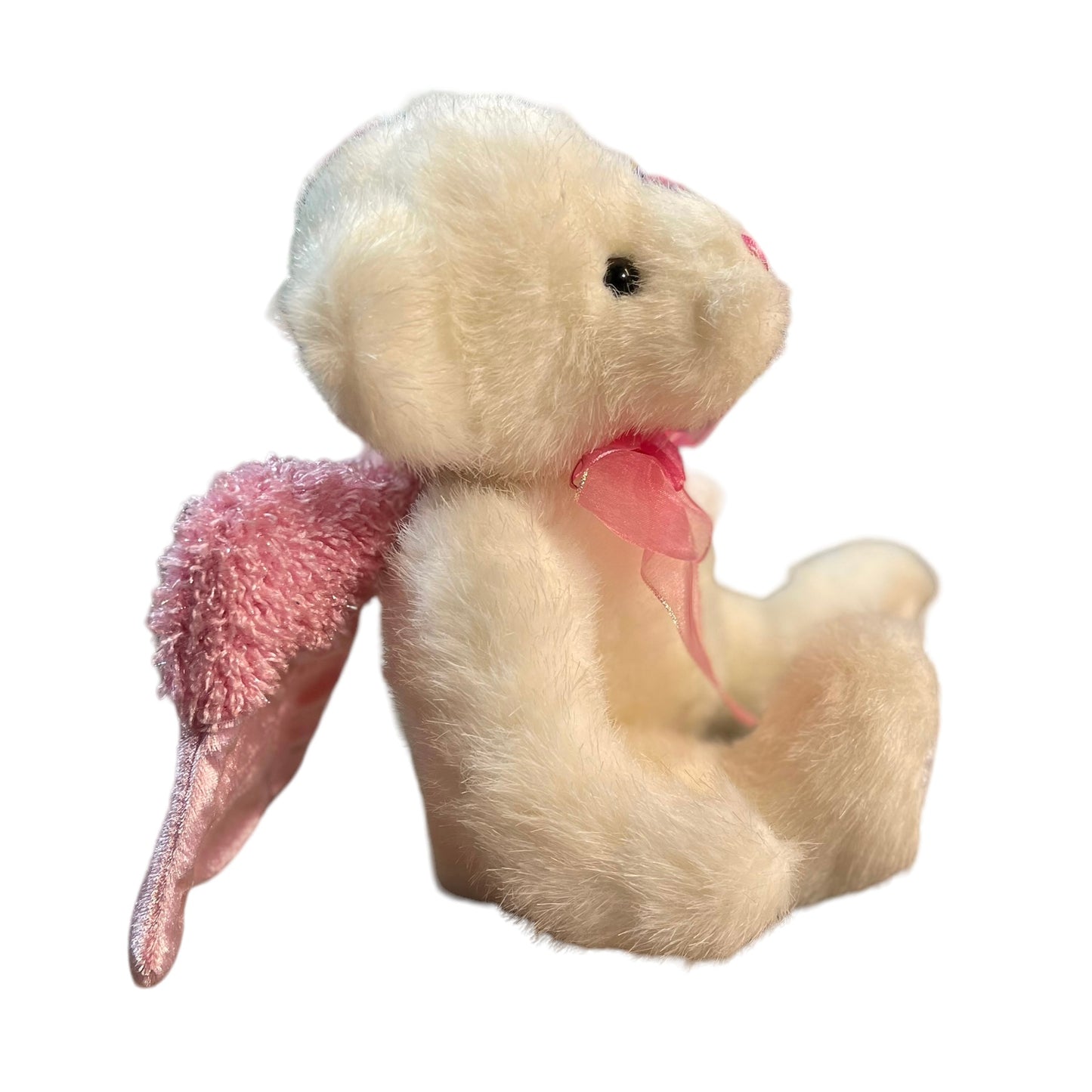 Dandee Angel Bear Plush, While & Pink with Sparkly Pink Wings and Satin Accents.