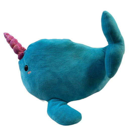 Stuffed Turquoise Narwhal Pillow Plush Toy with Pink Sparkle Tusk 15"