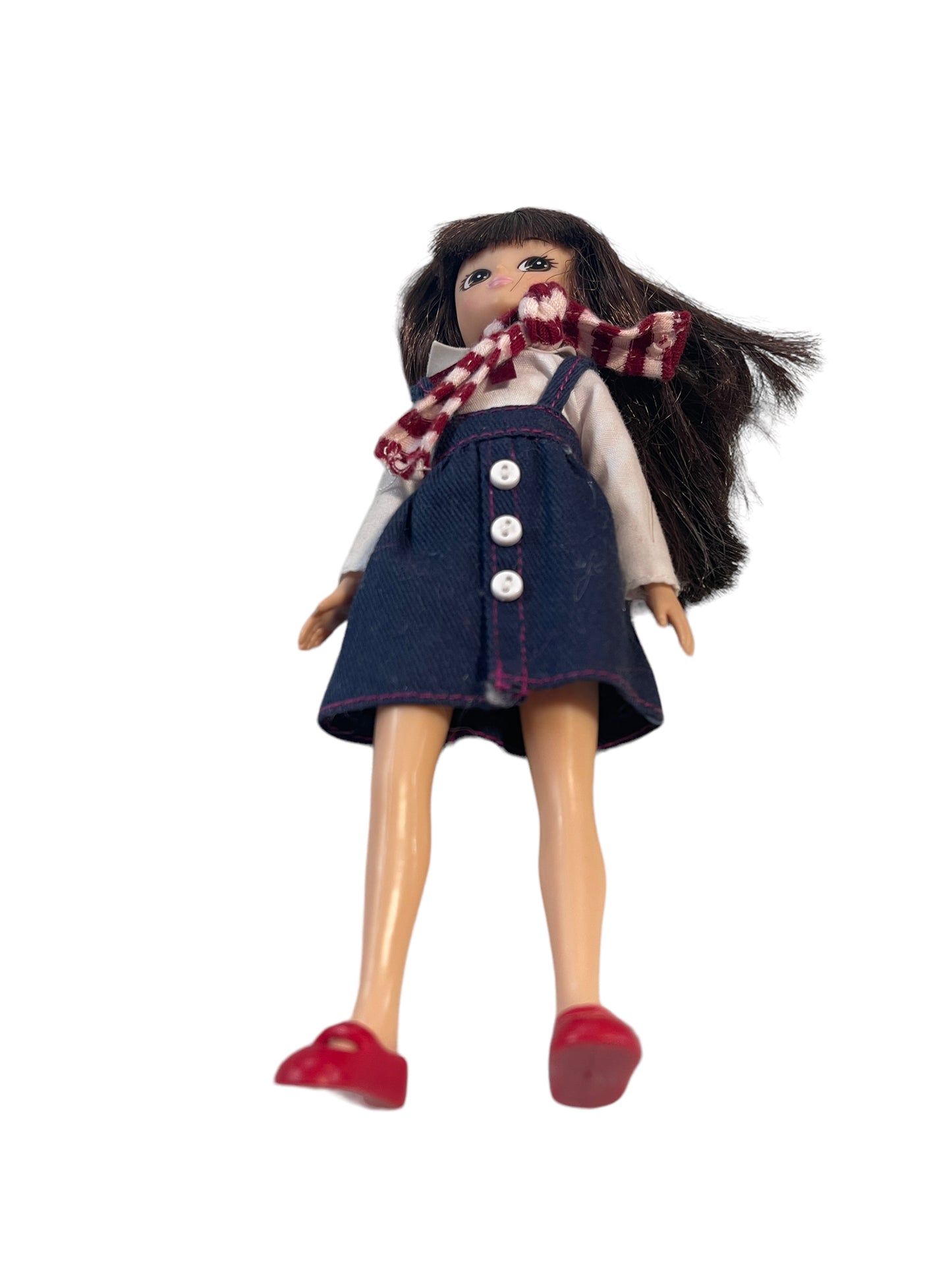 Lottie School Days 7" Brown Eyed Brunette Lottie Doll in School Uniform, Red Shoes & Scarf