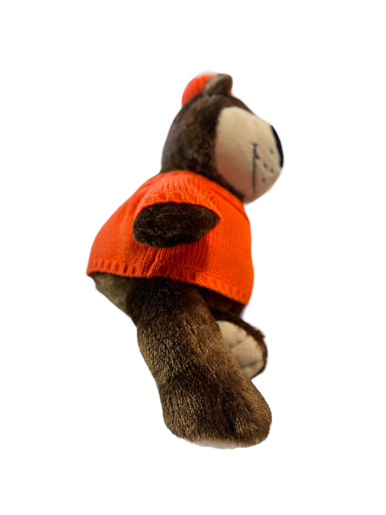 A&W Logo Root Bear Mascot Vintage 17" Stuffed Animal Plush Orange Sweater & Bobble Hat.