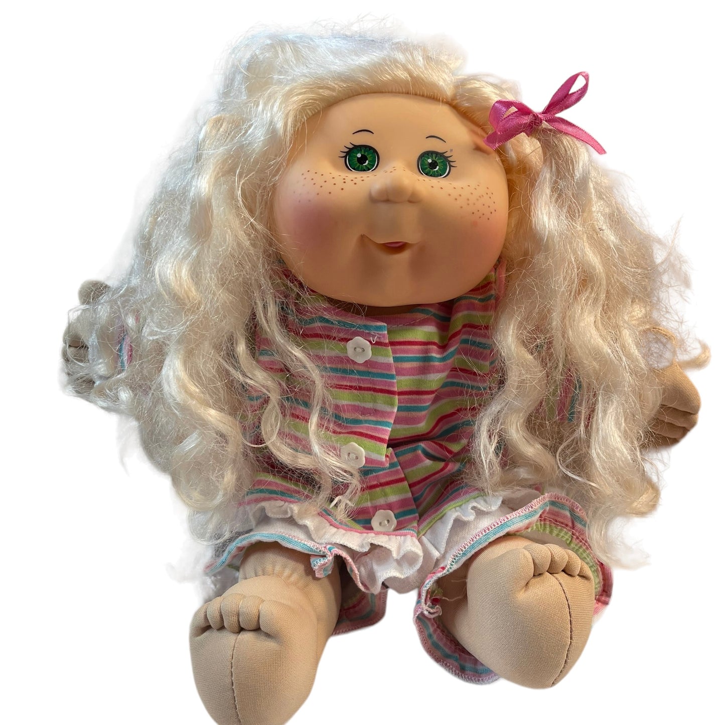 Cute as a Button Freckle Faced Cabbage Patch Baby, Long Platinum Hair & Blue Eyes.