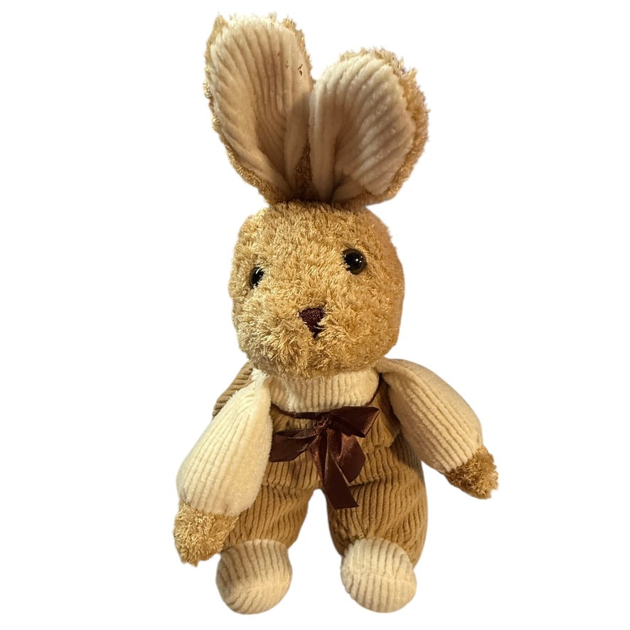 Royal Plush Toys Brown & Beige 12 " Seated Striped Corduroy Bunny Rabbit Plush Stuffed Toy EUC