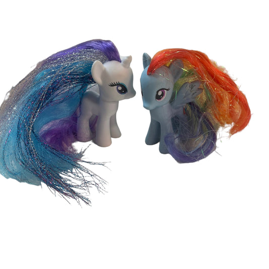 Sparkly My Little Pony 2010 Lot of 2,  Rainbow Dash & Rarity with Tensile Hair