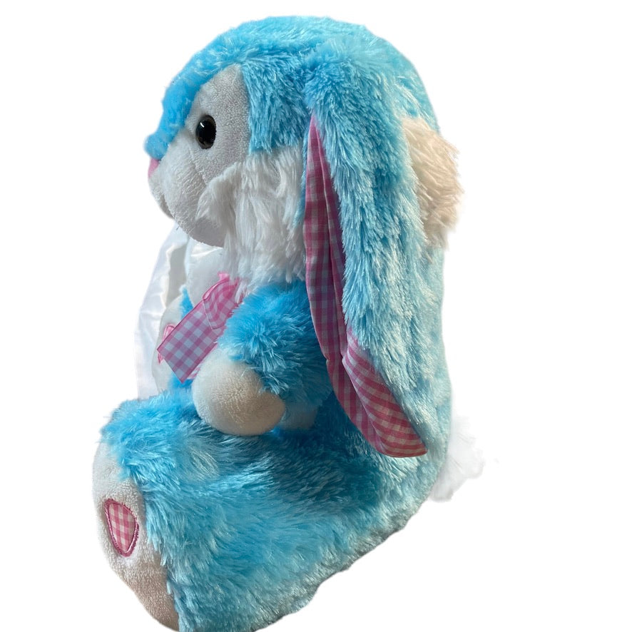 Irresistible 15" Lop Eared Blue/White Bunny with Pink Gingham Bow &amp; Foot Pads EUC No Tag