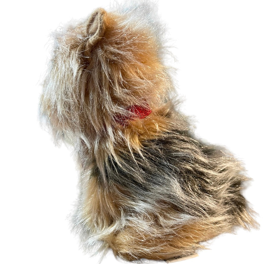 Russ Berrie, Yorkshire Terrier, Ghengis, Realistic Plush Dog with Red Bow in EUC