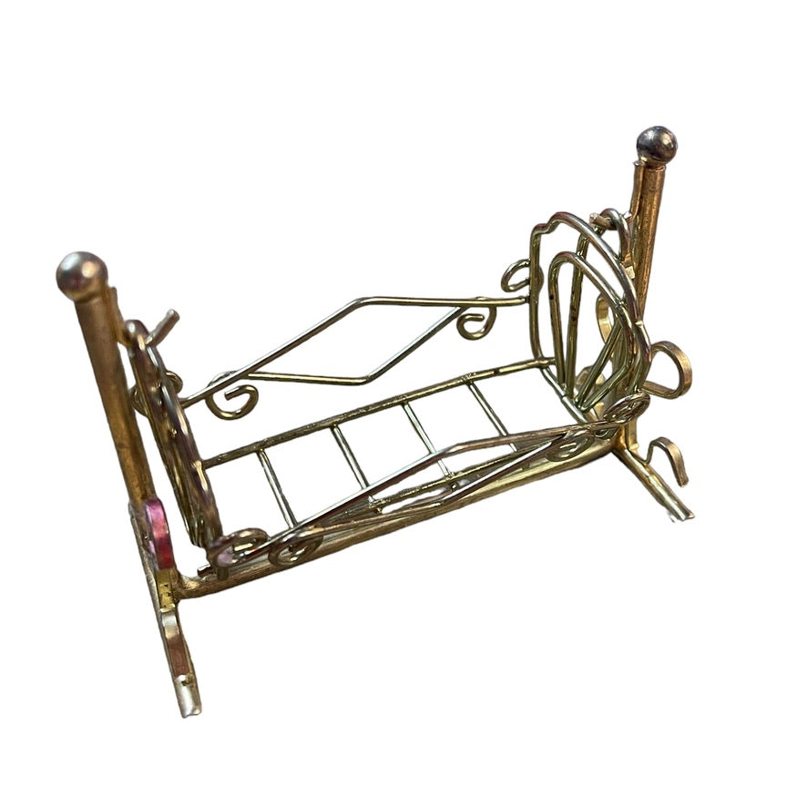 Vintage Brass Miniature 1:12 Scale Rocking Doll Cradle Nursery Bed in GUC