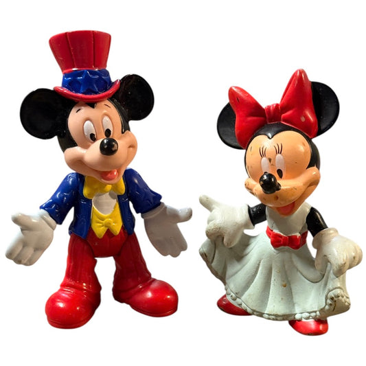 Mickey & Minnie Lot of 2, 4" Uncle Sam Mickey & 3.5" Minnie in Blue Dress & Red Bow in GUC