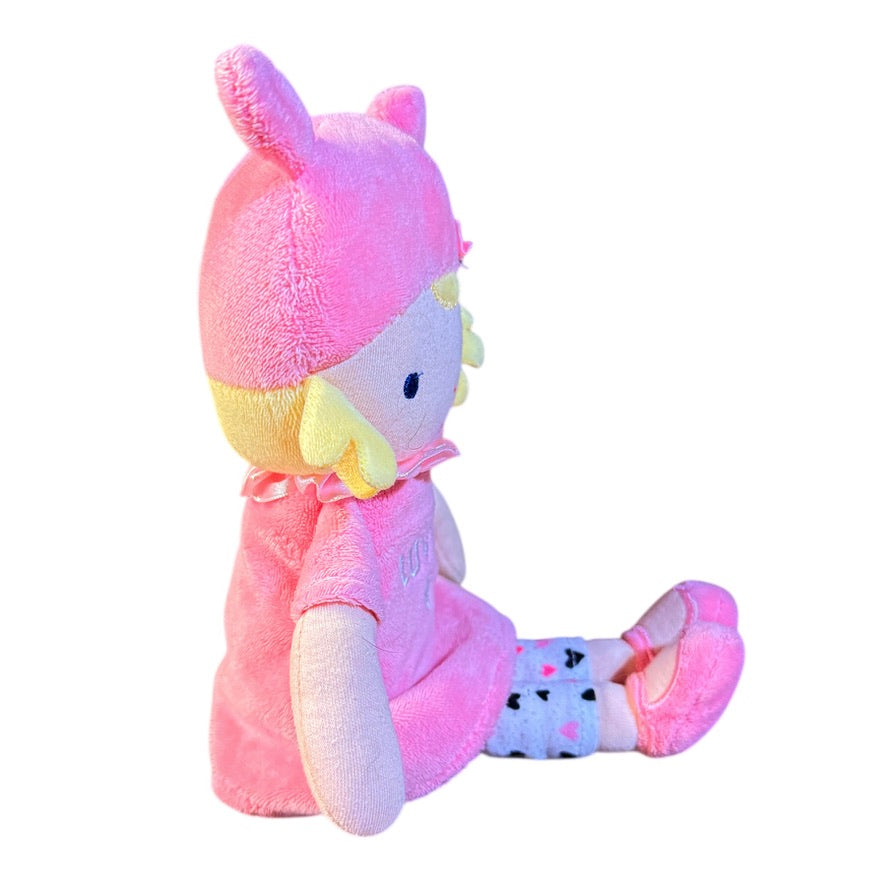 Carter's Child of Mine Plush 11" Baby Doll, Stitched Features, Yellow Hair, Dainty Pink Clothes