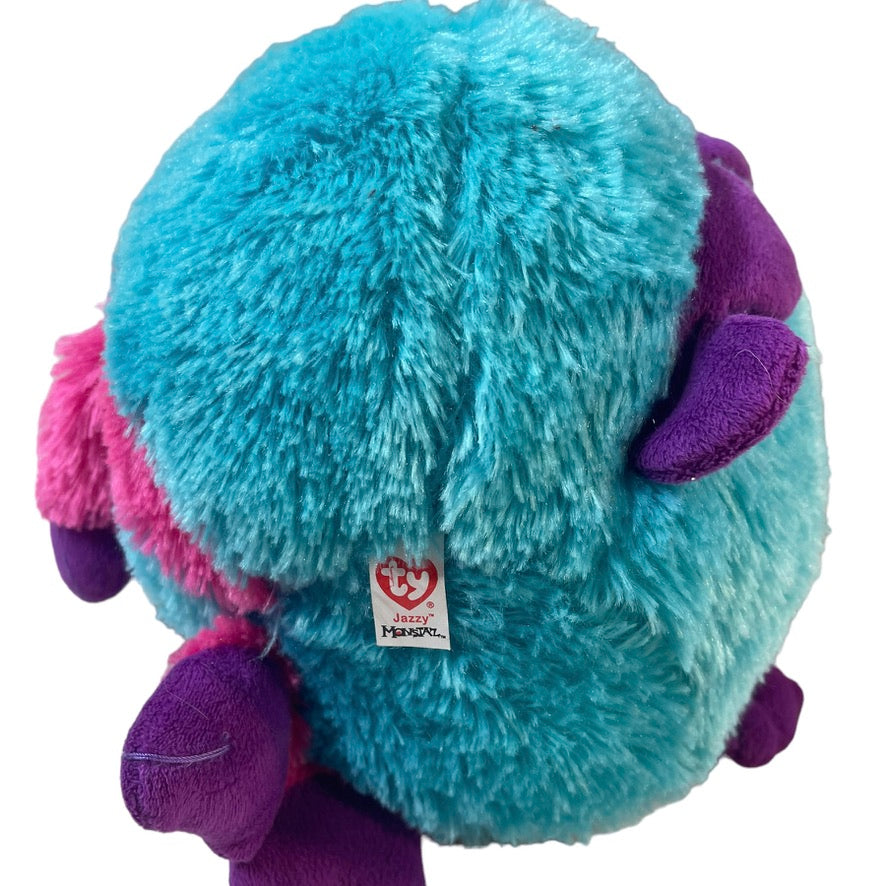 TY Monstaz Jazzy Pink Blue Plush Ball with Sound, Giggles, Burps and Sings! GUC