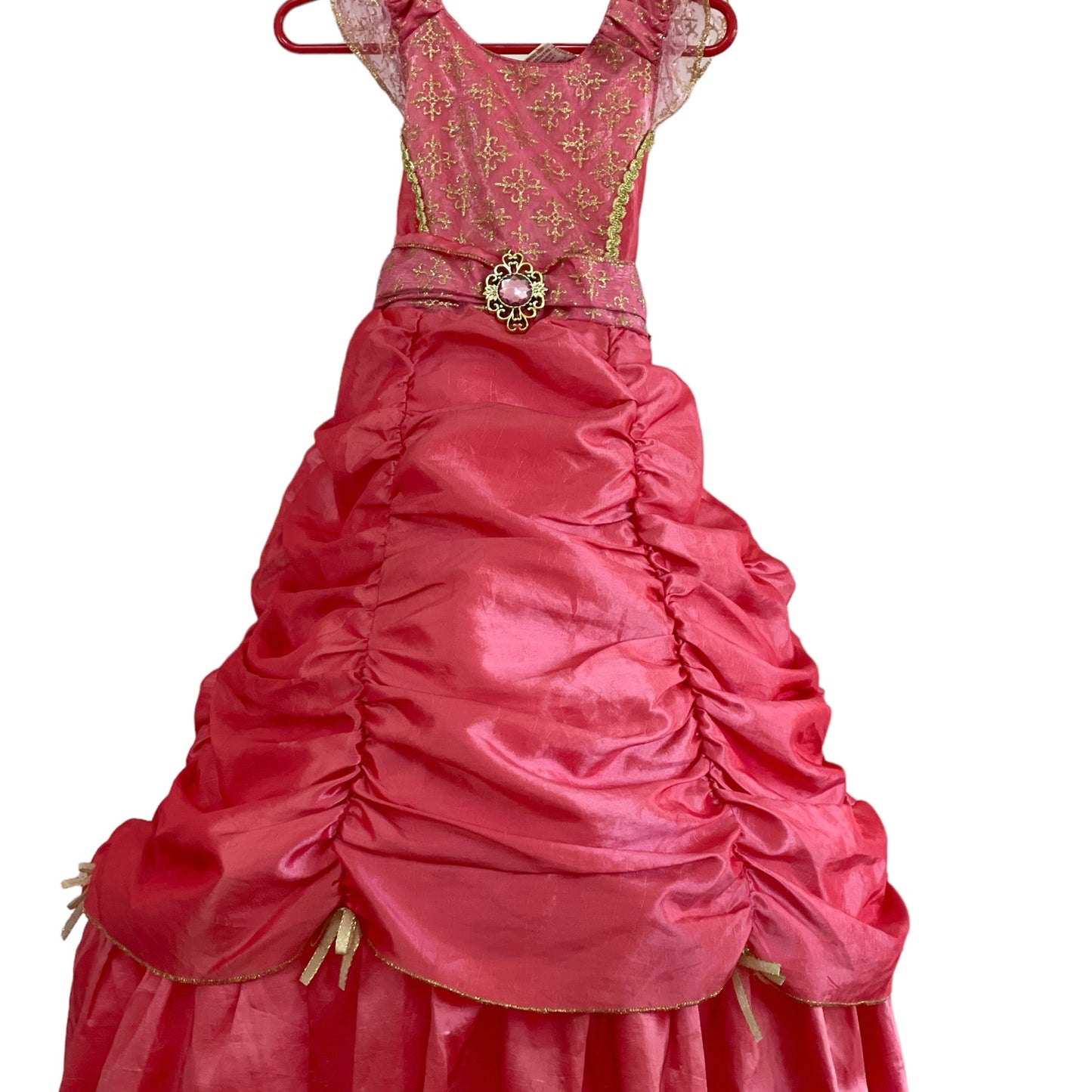 Red Princess Dress, size 2/3, Red with Sheer/Gold  Overlay Flounces with Boning, Halloween Fancy Dress