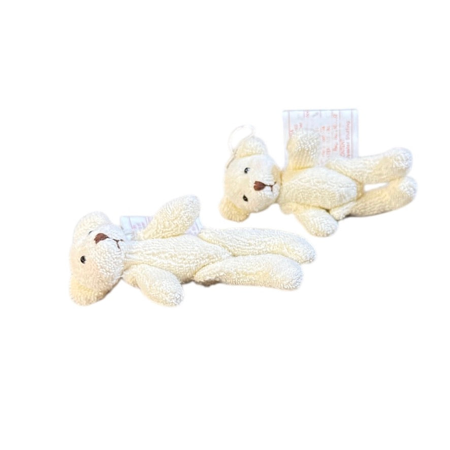 Tiny Jointed Teddy Bears, White Terry Towel with Stitched Nose & Mouth and Black Bead Eyes