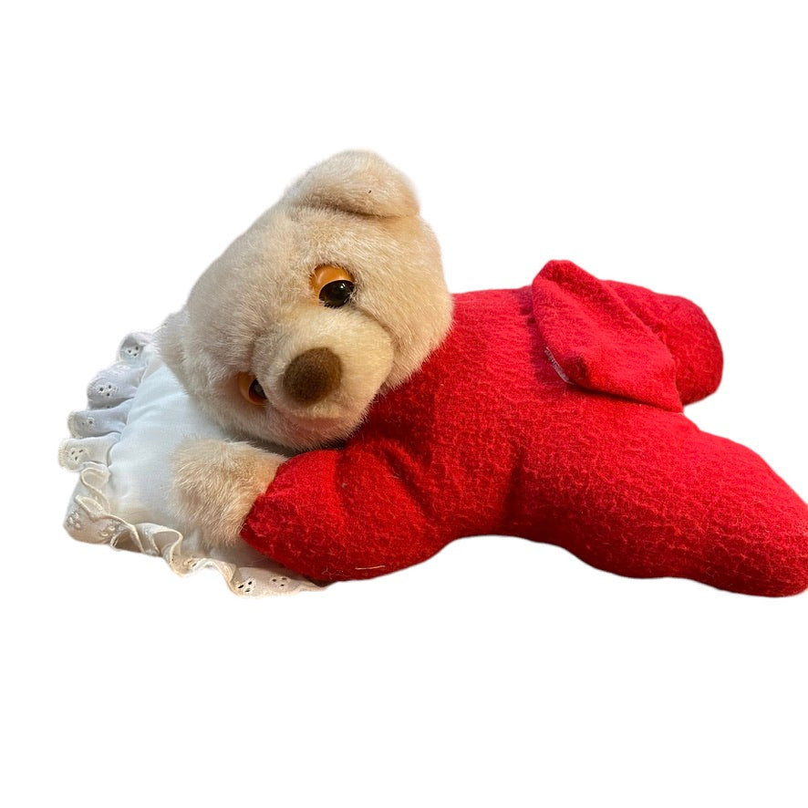 Ultra Cuddly Vintage Sleepy Teddy Bear, Red Drop Seat PJ's, Eyelet Pillow NT