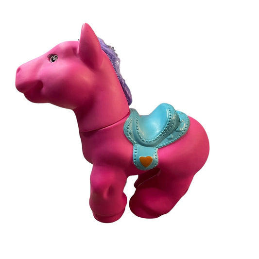Vintage Fuchsia Hasbro 1990's My Little Pony Cabbage Patch Horseshoe Aqua Saddle  with Pink Hearts