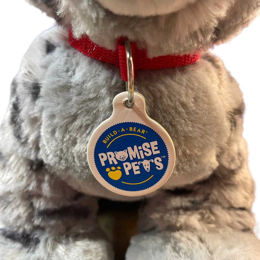 Build A Bear Promise Pets Rescue Grey Spotted Stuffed Cat Kitten, Big Fluffy Paws, Pink Ears