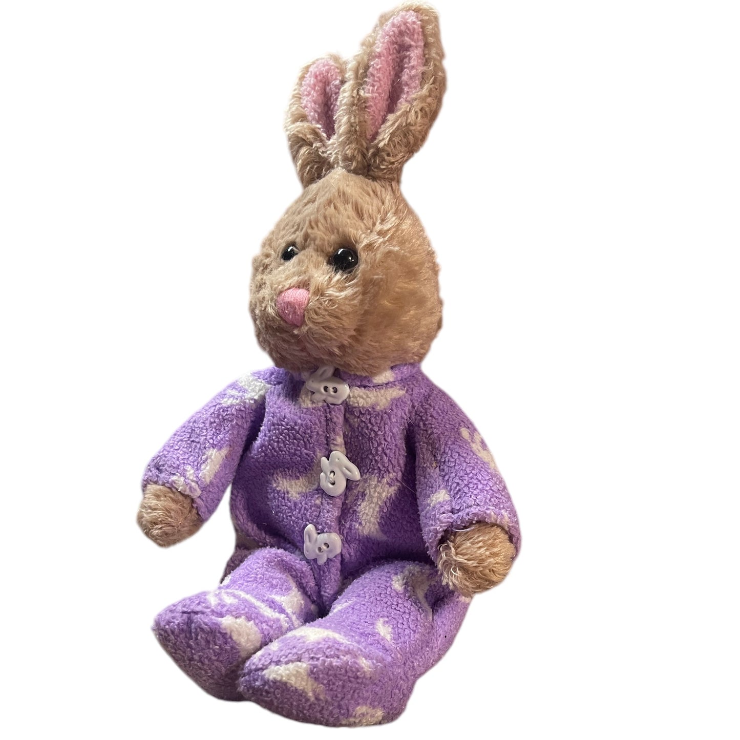 Galerie Brown 10" Bunny, Pink Ears & Nose and a Cute Fluffy Tail Dressed in Purple Bunny PJ's.