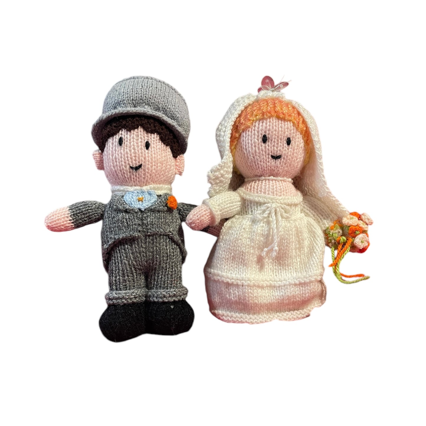 Hand Knit Bride & Groom 9-9.5" Dolls Designed by Jean Greenough , Beautifully Made, in EUC