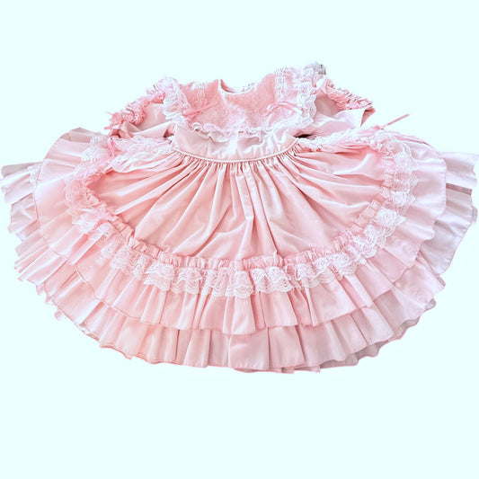 Exquisite Pink Ruffled Circle Dress, Vintage Preowned Size 2T-4T, A Real Treasure! EVC