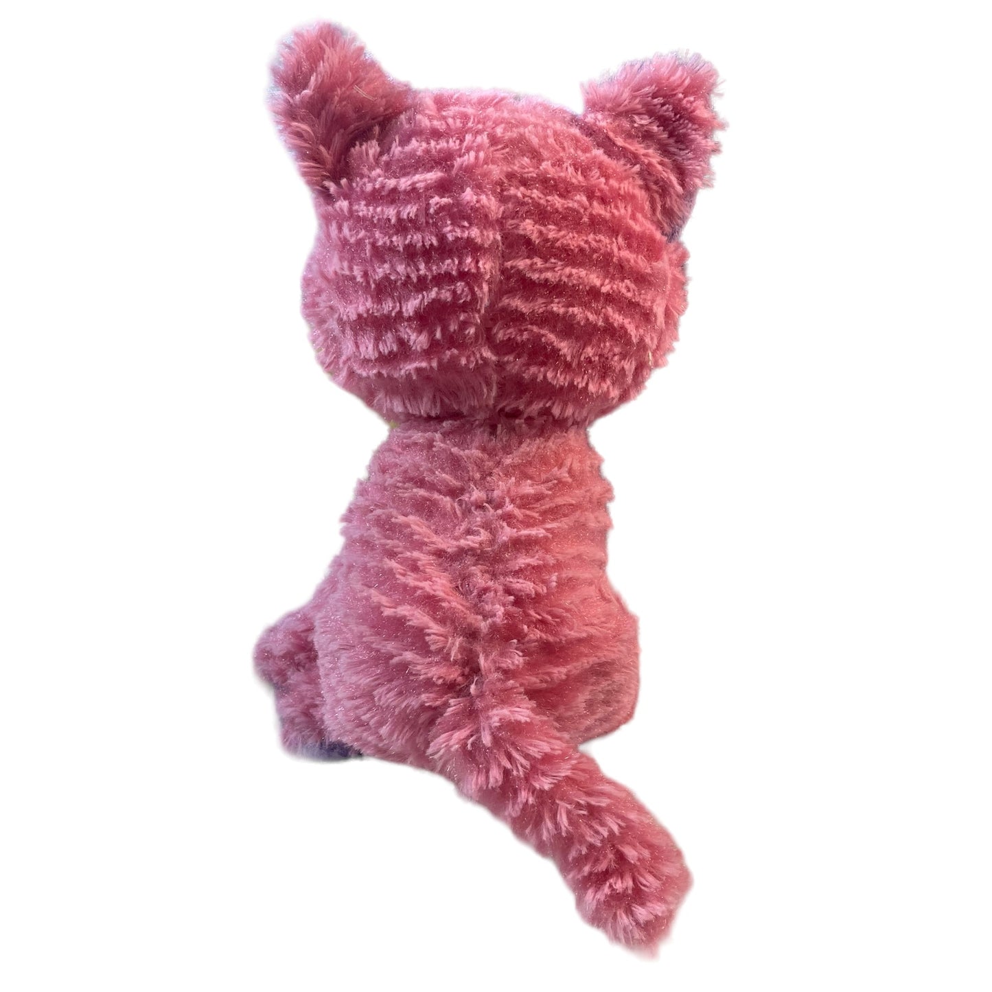 Large Sparkle Eyed Walmart Pink Ribbed/Striped Kitten Cat Plush Stuffed Animal in GUC