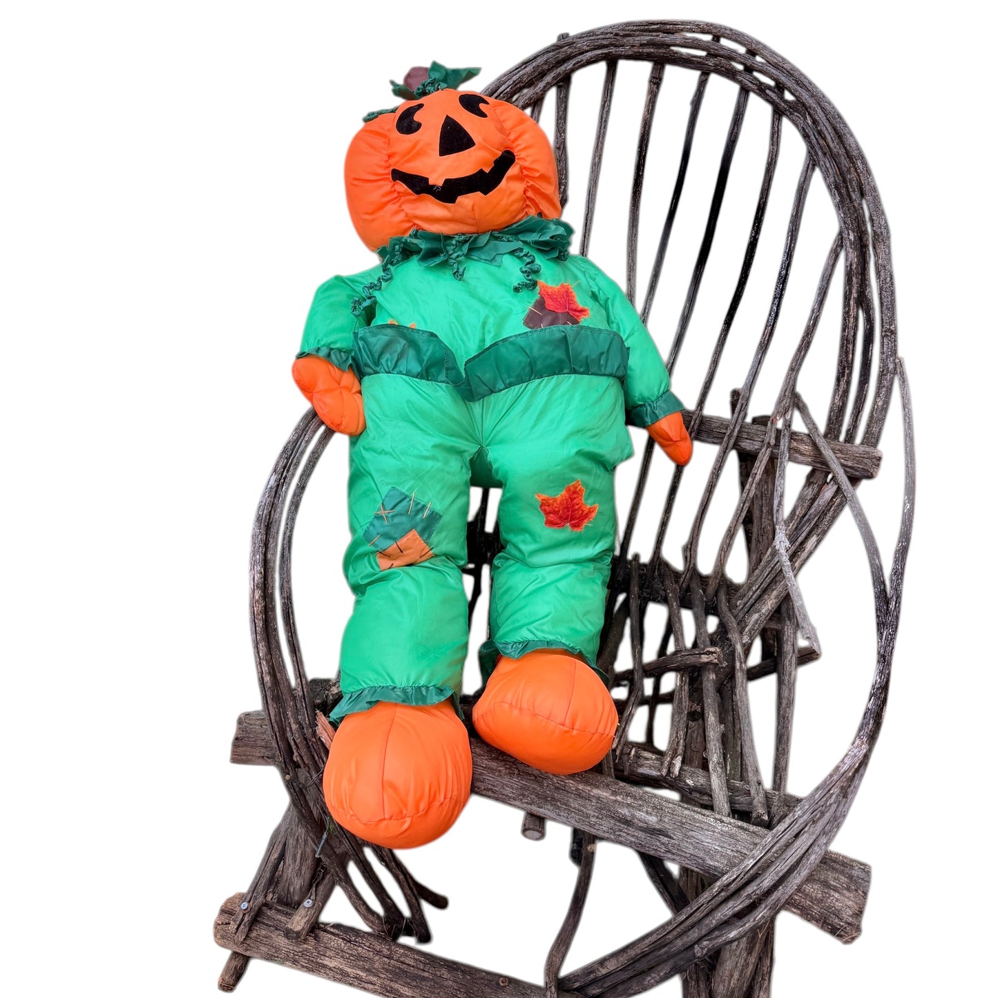 Over Stuffed Nylon Child Sized Figure, Classic Jack-o-Lantern Head &  Green & Orange Body