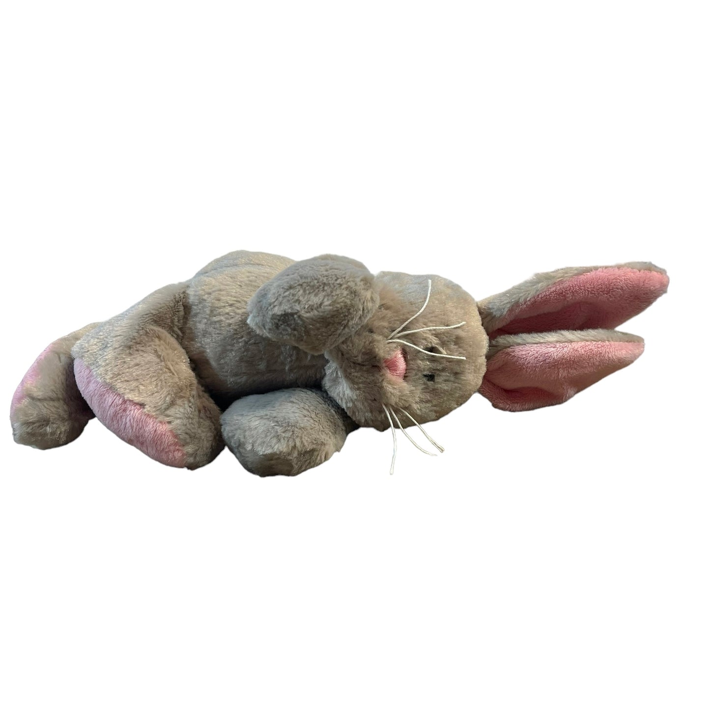 Charming  Grey 13" Bunny With Pink Lined Ears, Feet and a Silky Pink Nose  GUC