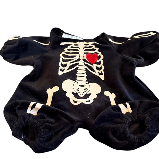 Build-A-Bear Workshop Black Velvet X-Ray Skeleton Halloween Romper with Sparkly Red Heart