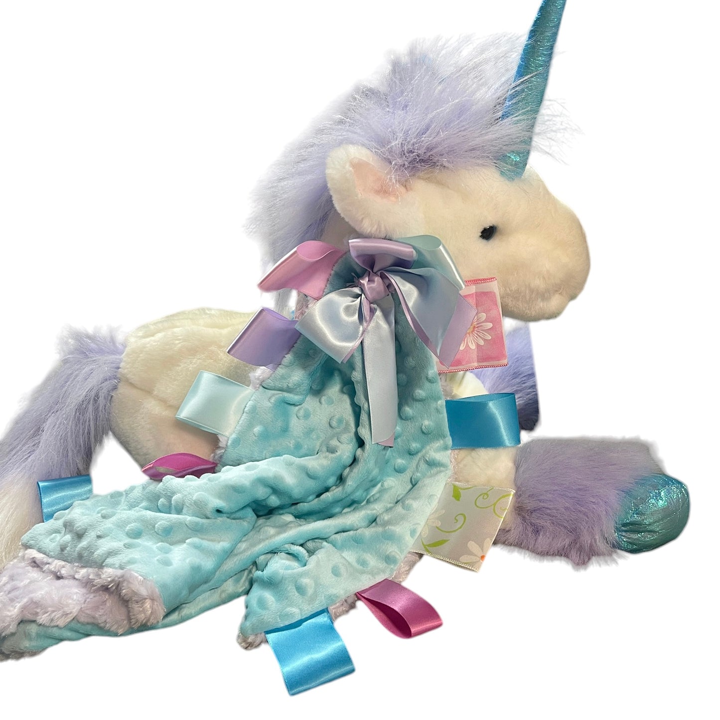 Commonwealth 2003 XL Unicorn Plush with 16x16" Handmade Minky Ribbon Lovey-Beautiful!