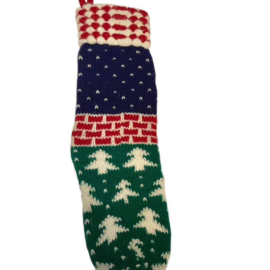 Cozy Knit Christmas Stocking with Santa Applique, 19" Tall, in Excellent Preowned Condition