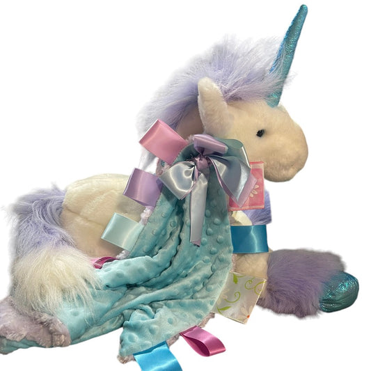 Commonwealth 2003 XL Unicorn Plush with 16x16" Handmade Minky Ribbon Lovey-Beautiful!