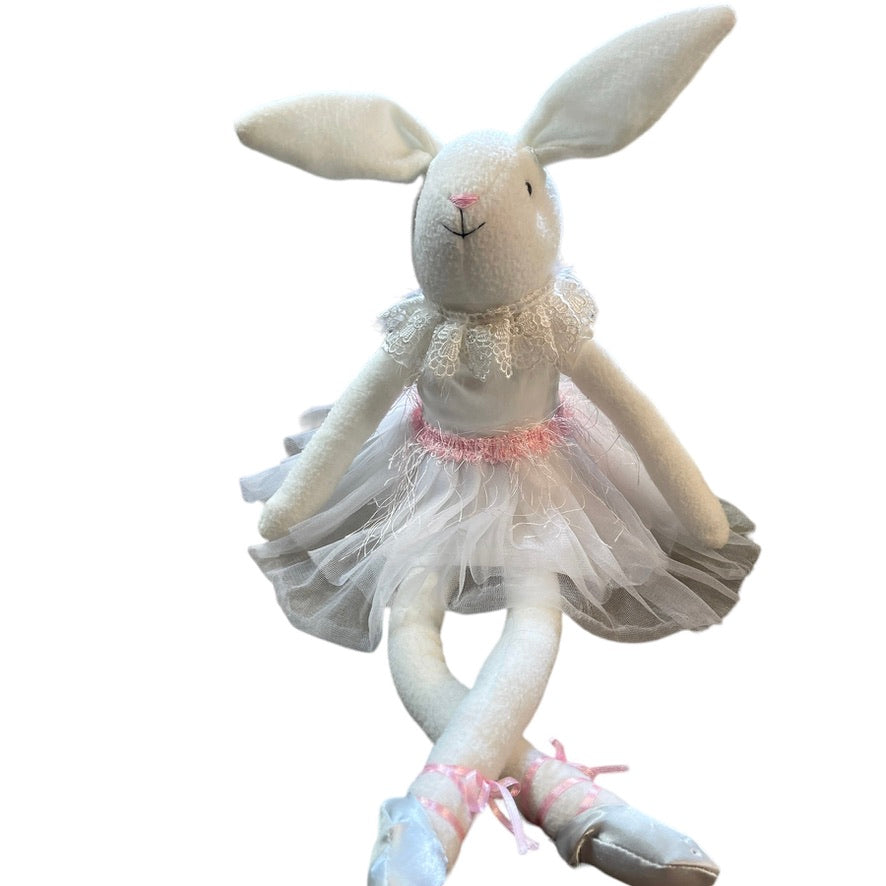 Lovely 24"  Shelf Seater White Rabbit with Lacy Collar, Pretty TuTu & Long Legs