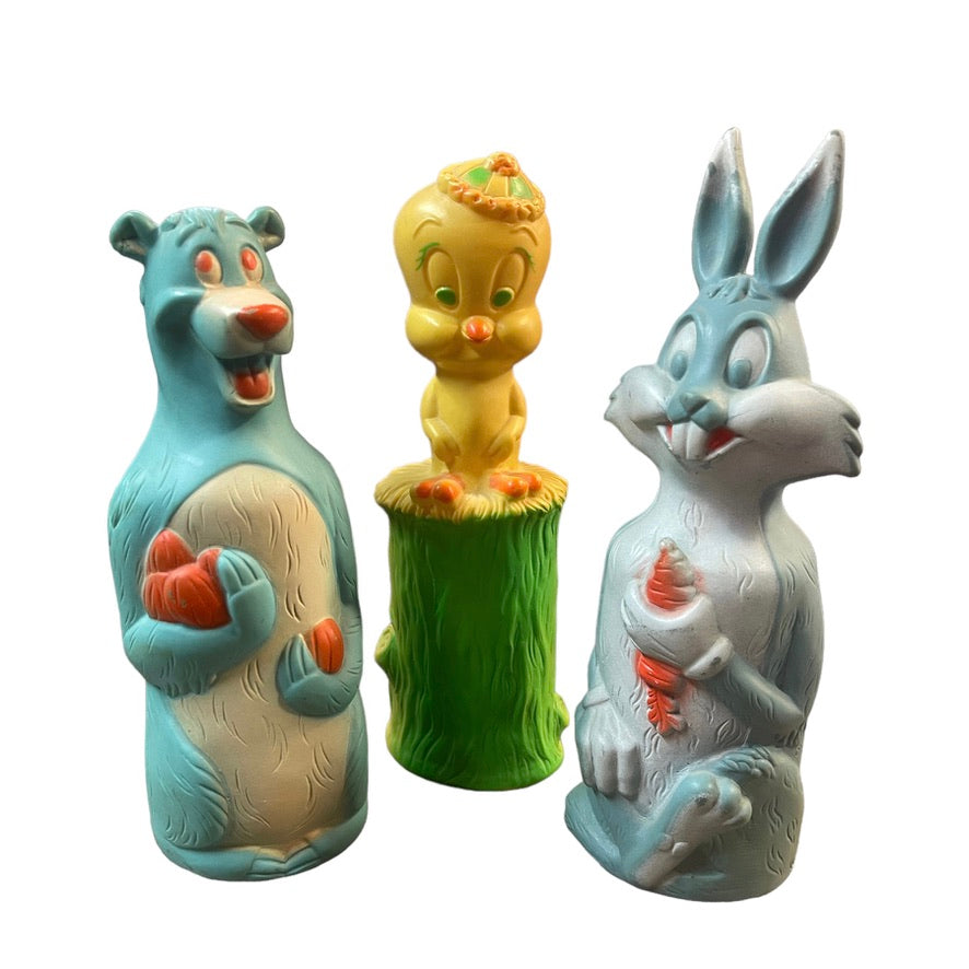 Vintage Tweety Bird, Baloo & Bugs Bunny Colgate Palmolive Soakies Vinyl Shampoo Bottles in GVC