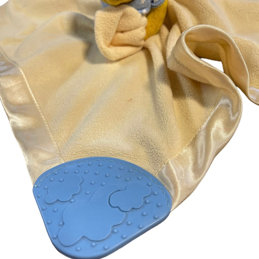 Disney Winnie the Pooh Security Lovey Blanket Yellow Satin Edged with Blue Teether