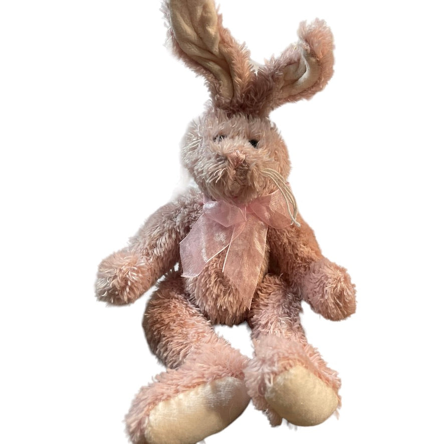 Ganz Ruffles Vintage 12" Blush Pink Scruffy Bunny Rabbit,  Bendable Ears,