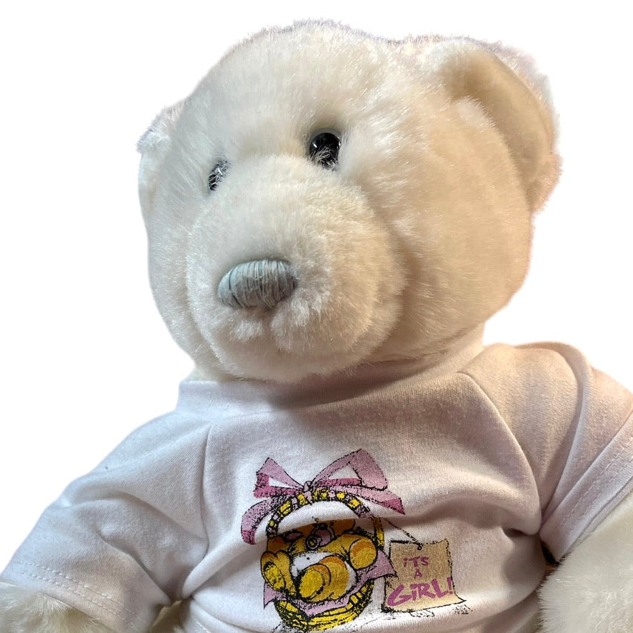 Build-A-Bear PolarBear, Blue Eyes & Nose Wearing It's a Girl! T-Shirt & Bunny Slippers