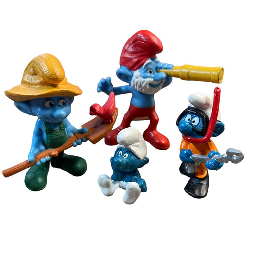 Vintage Smurf Collection , Farmer, Snorkling, Seated Smurf and Papa Smurf GUC