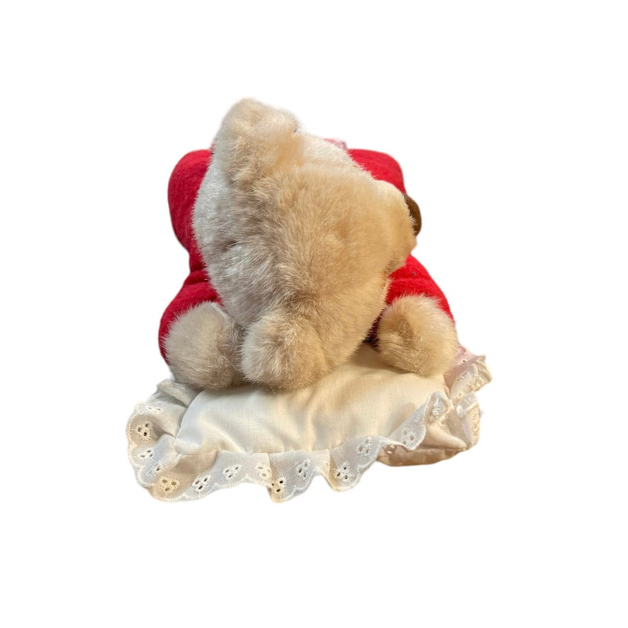 Ultra Cuddly Vintage Sleepy Teddy Bear, Red Drop Seat PJ's, Eyelet Pillow NT