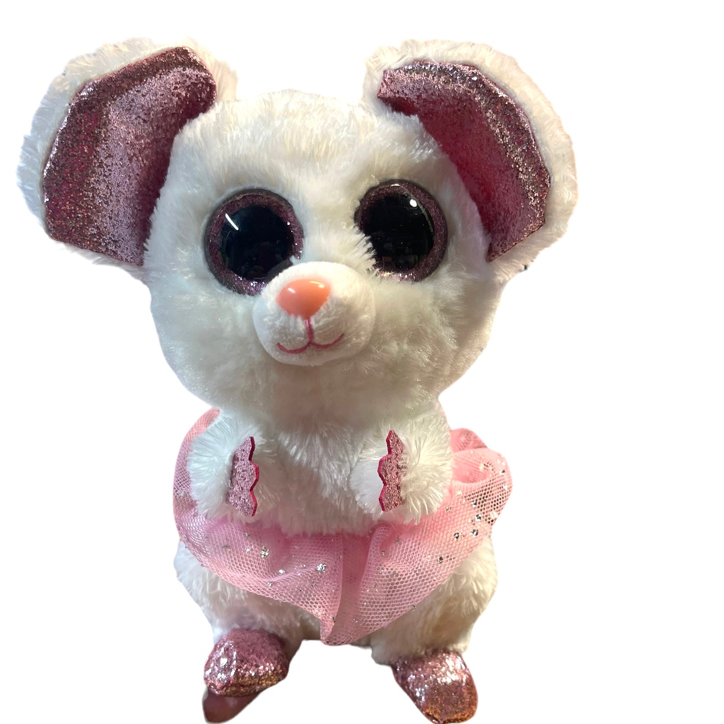 Ty Silk Beanie Boos Nina Ballerina Sparkle Mouse White Plush with Pink Tutu