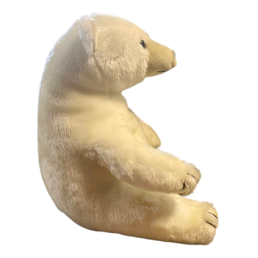 Vintage Polar Bear, Korea, Heron Distribution 13" Seated Realistic White Beige & Black Accents