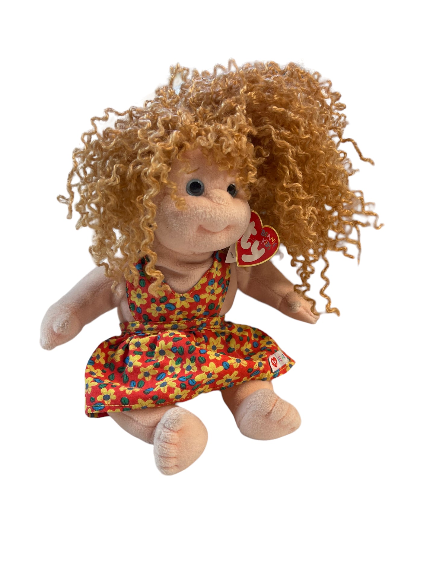 Beanie Kid, 'Princess', Vintage Stuffed Doll Toy with Wild Crimped Hair & Halter Dress