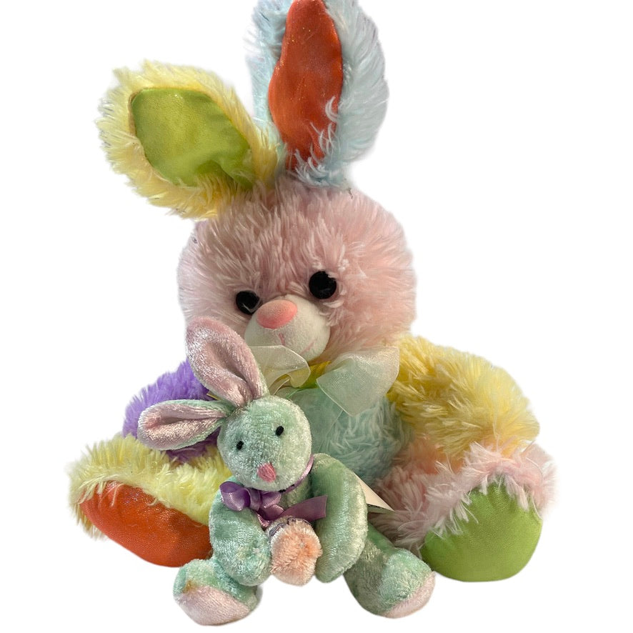 Pastel Colour Block 9" Shaggy Easter Bunny & 5" Green Dandee MTY International Bunny Plush